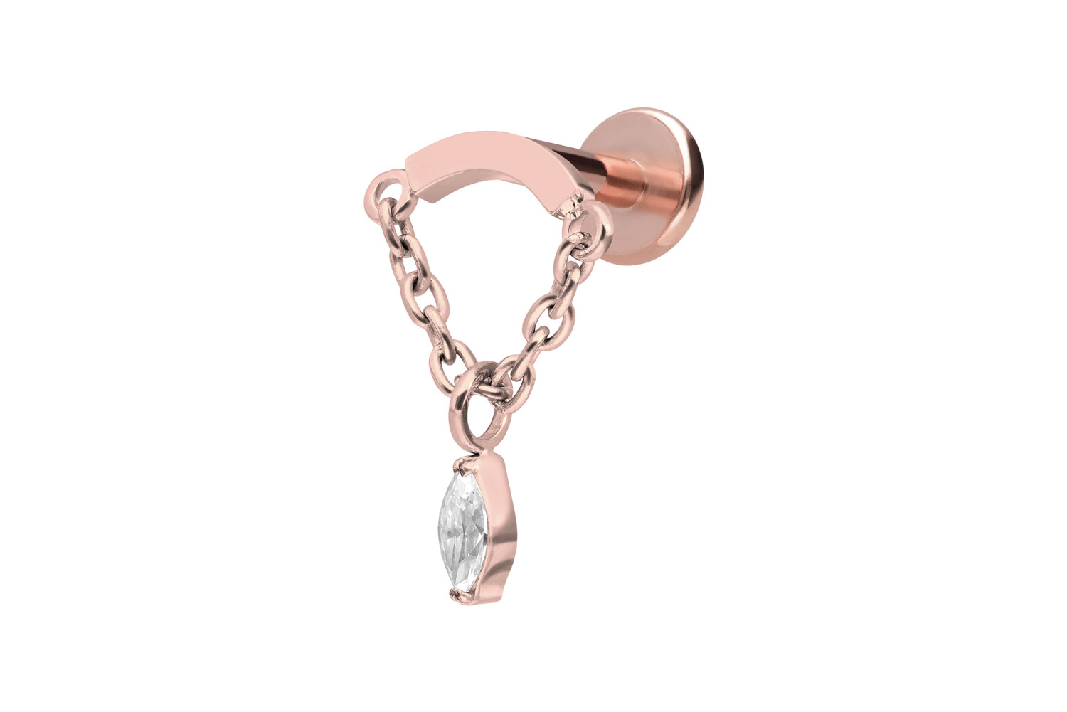 Titan Labret Piercing mit Innengewinde BOGEN + KETTE + KRISTALLTROPFEN